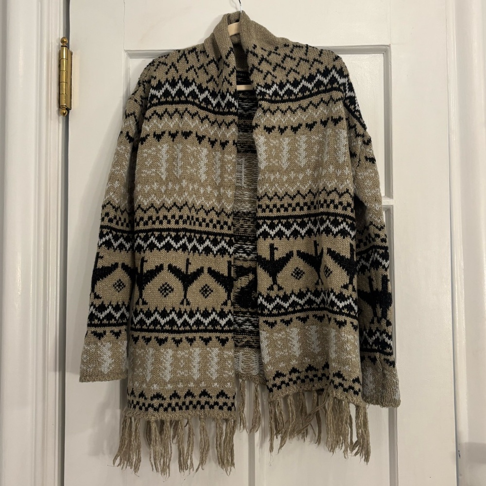 Western Style Printed Fringe Cardigan